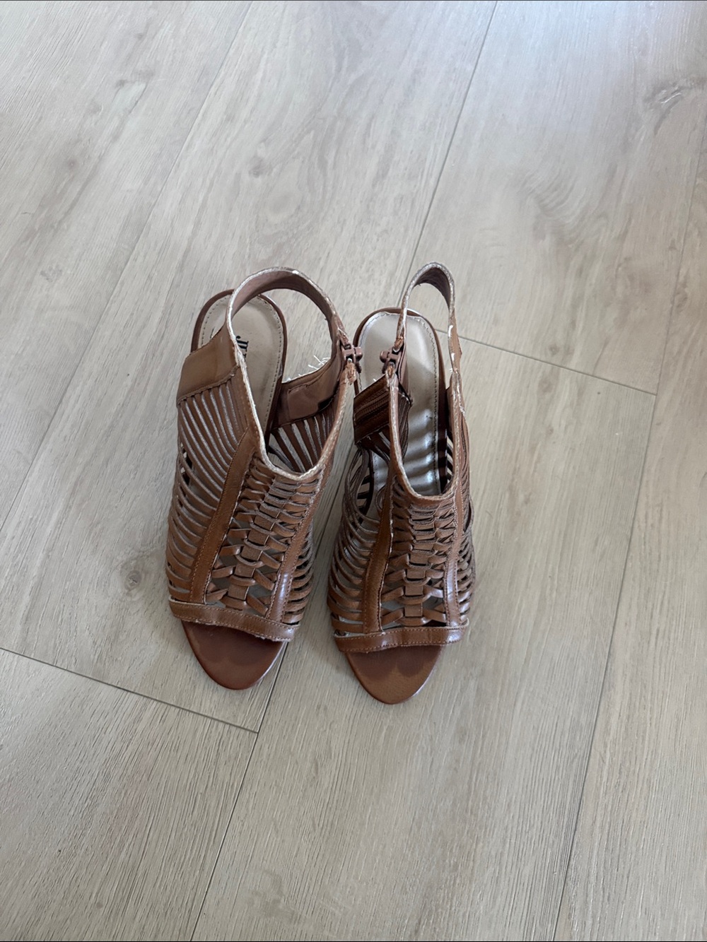 JustFab Brown Woven Slingback Heels